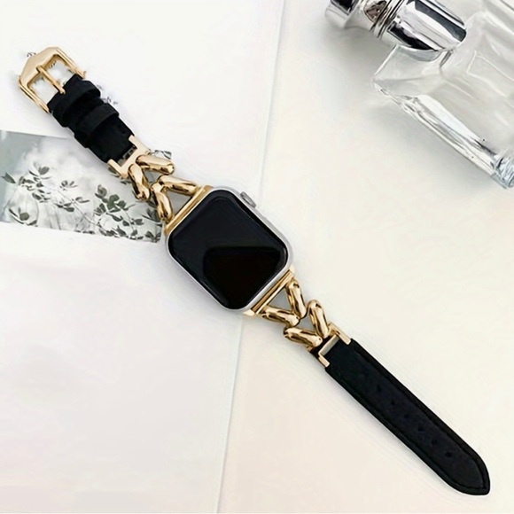 Luxury Gold & Black Watch Band - Picture 1 of 4